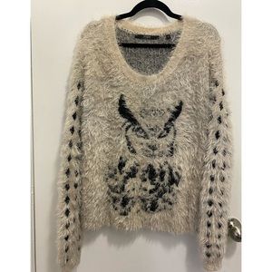 Guess Fuzzy Owl Sweater Sz L Large Adorable For Fall Winter